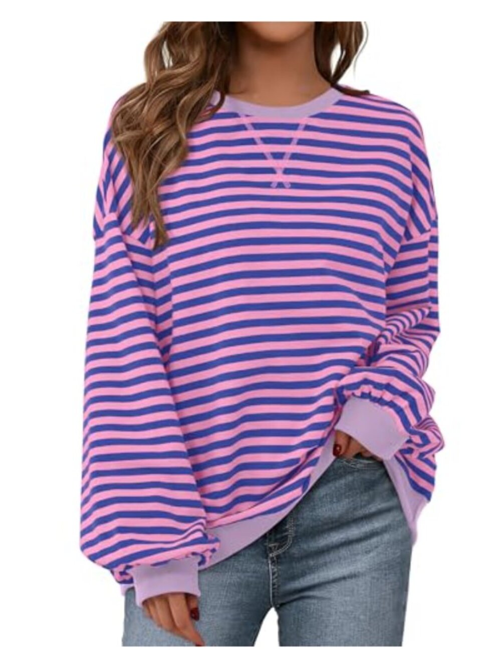 Oversized Striped Crewneck Sweatshirt Long Sleeve Women Casual Y2K Top